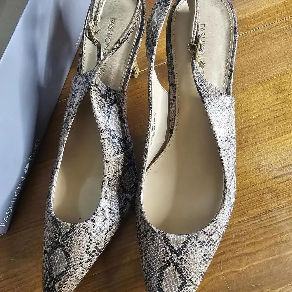 Fashion Nova Women's Snake Print Slingback Heels Size 9
